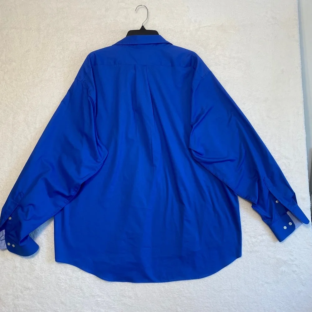 Chaps Classic Fit Twill Wrinkle Free Dress Shirt Blue Men Size 18-18.5 36-37